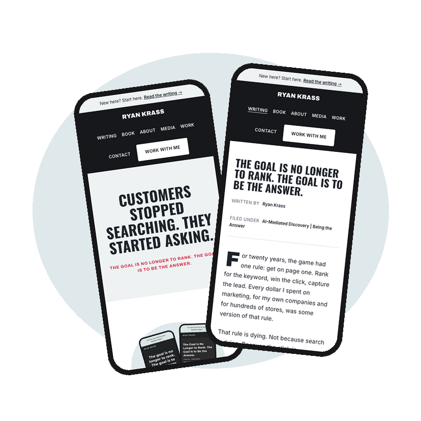 Two phones showing posts from Ryan Krass's writing